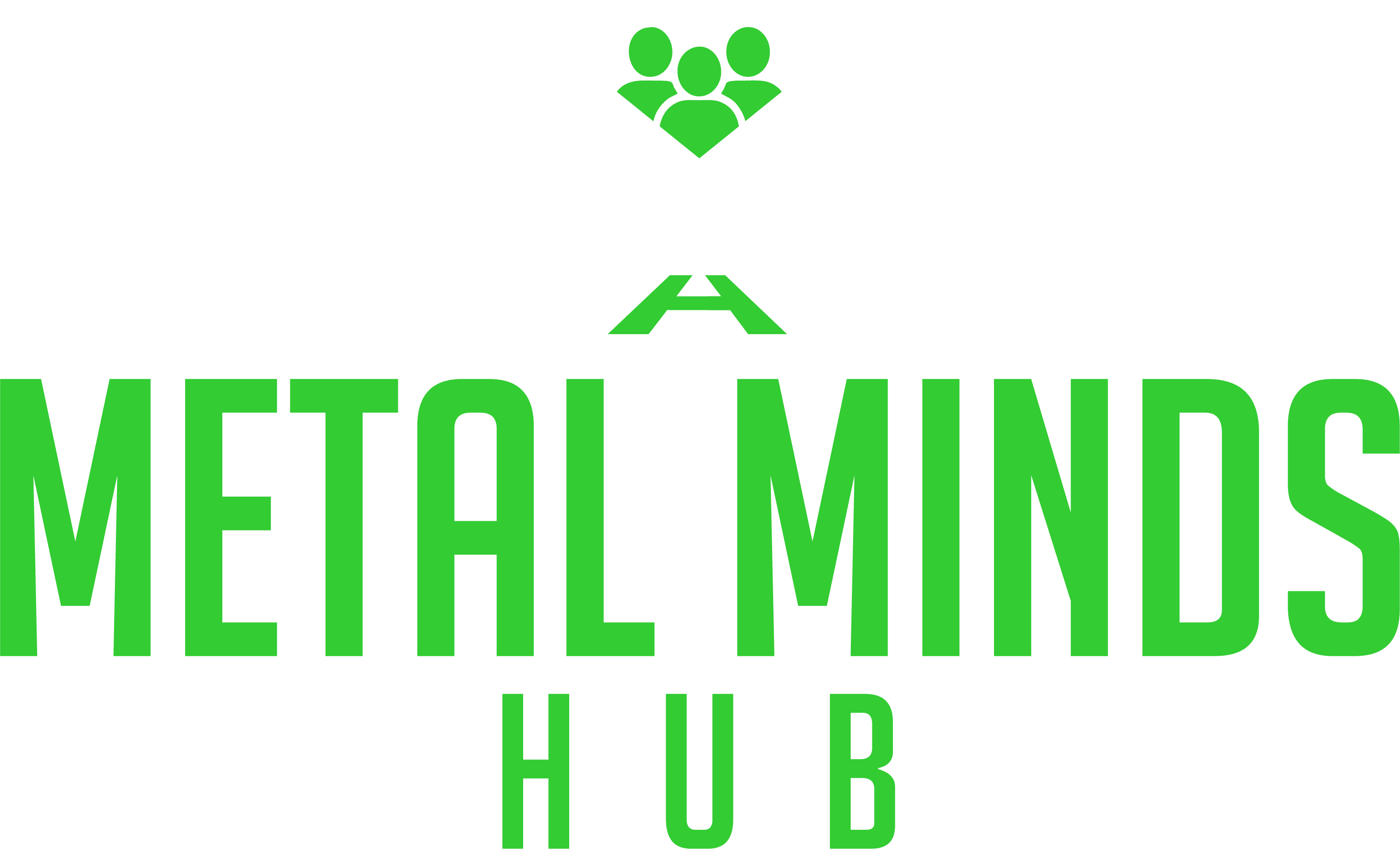 Metal Minds Hub logo green and white